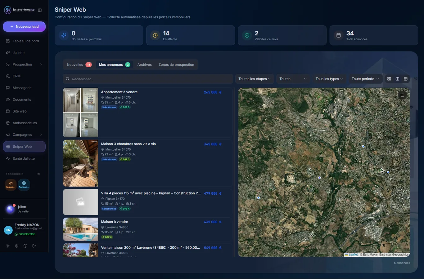 Sniper Web, annonces immobilières collectées automatiquement sur les portails
